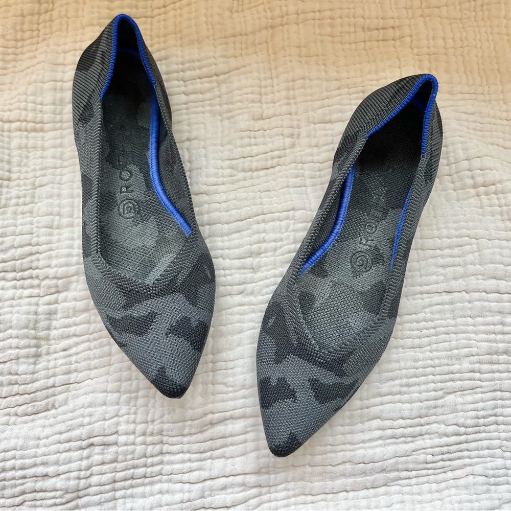 Rothy’s | The Point Dark Gray Camo Retired Pointed Ballet Flats Shoes